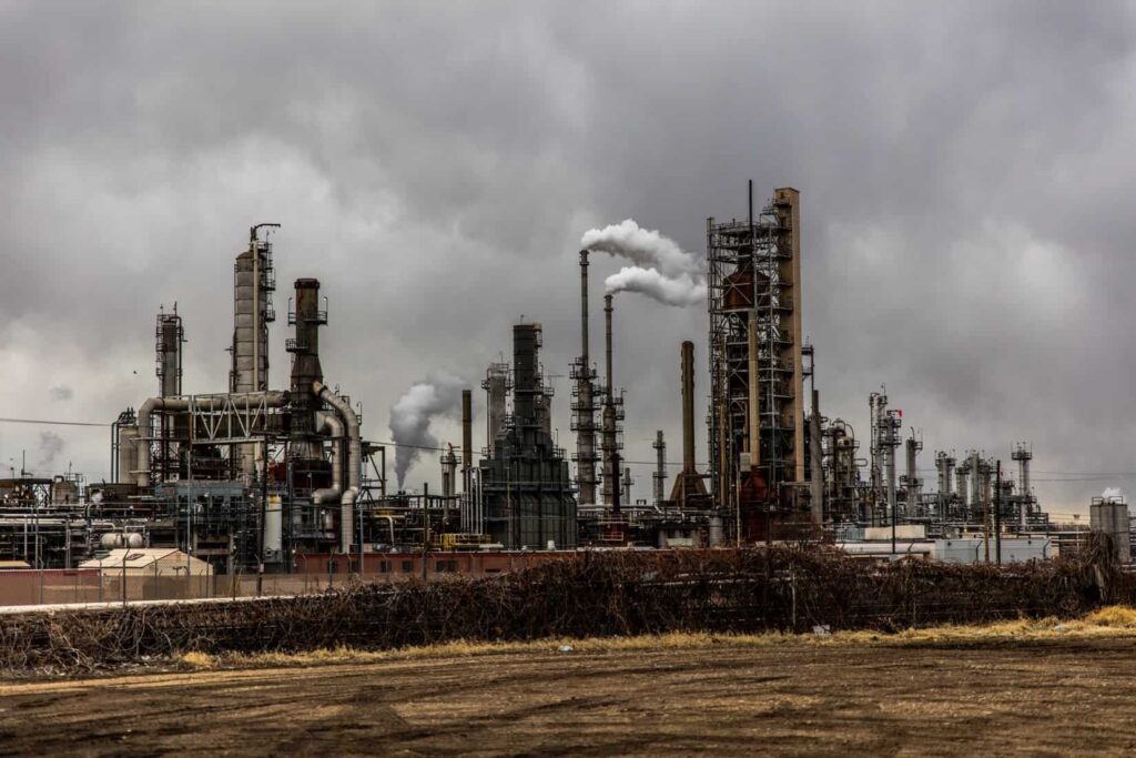 A far away shot of a mechanical plant